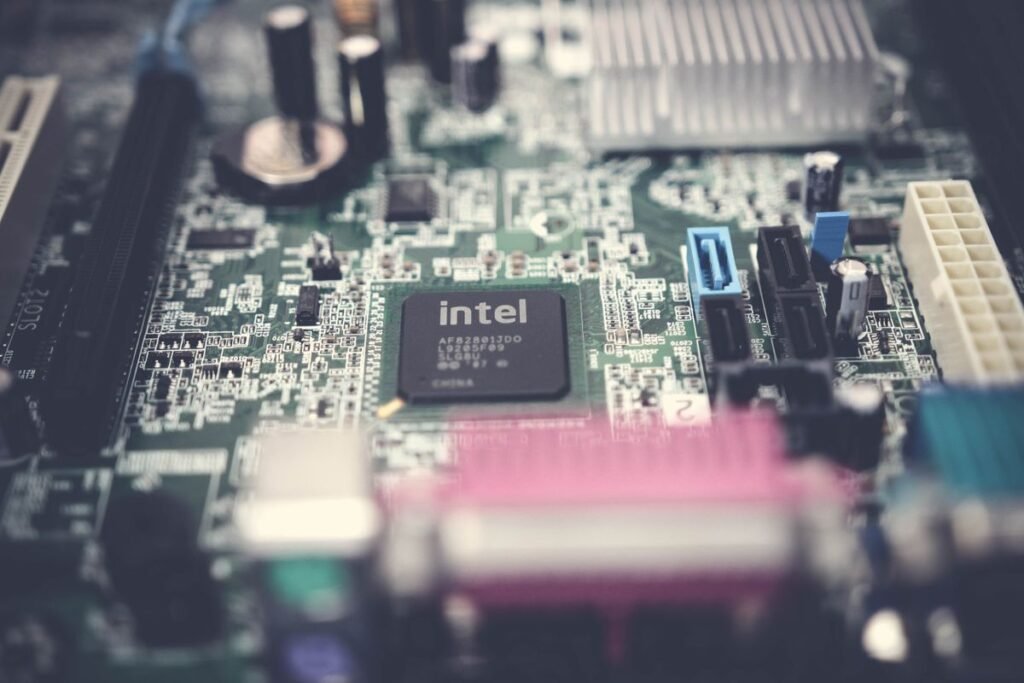 Close-up of computer hardware and memory components